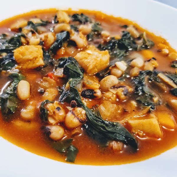 hearty soup with black eyed peas and salted cod
